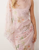draped batwing asymmetric one-sleeve maxi dress in pink floral