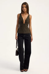 Perfect Stranger Alba Structured Top Khaki Green