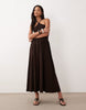 crinkle cami halter midi dress in chocolate