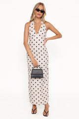 Adora Halterneck Maxi Dress - White Polka Dot