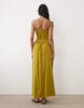 crinkle cami tie back midi dress with asymmetric waist in olive