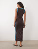 scoop neck with contrast blue binding maxi dress in brown
