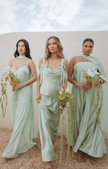Bella Maxi Dress ~ Pistachio Luxe Satin