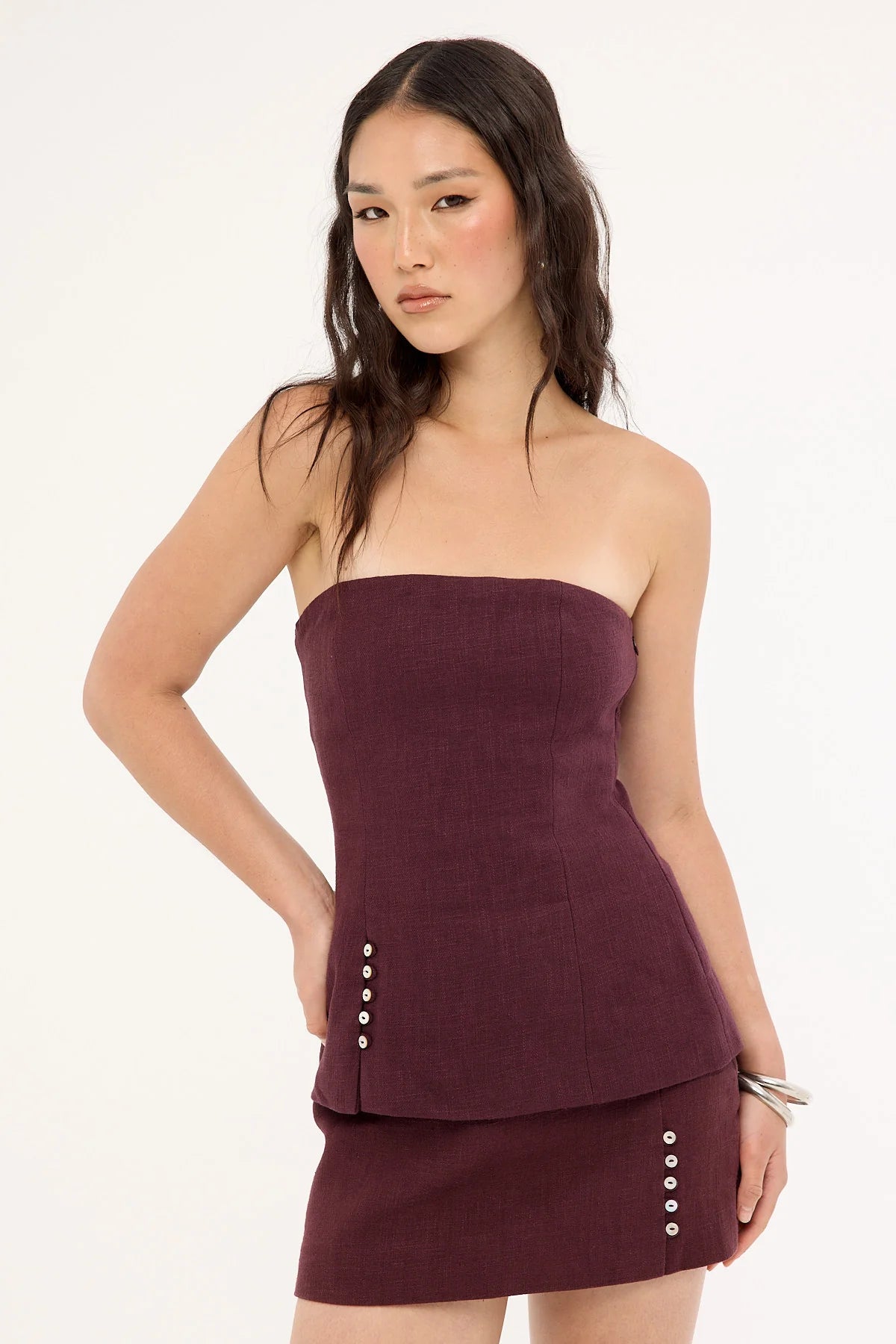 Perfect Stranger Stevie Linen Strapless Top Dark Choc