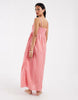PIECES seersucker cami maxi dress in pink and red gingham print