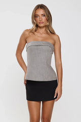 Soft Feminine Tailored Strapless Top Grey Pinstripe