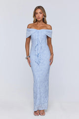 Sunshine Pop Off Shoulder Maxi Dress Blue