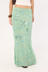 Luck & Trouble Avenia Sequin Maxi Skirt Teal