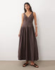 deep v-neck dropped waist midaxi sundress in brown