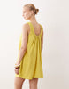 scoop ruched neck mini sundress in techy fabric in lime
