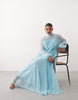 ARRANGE Curve applique floral tie neck blouson sleeve trapeze maxi dress in blue