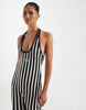 knit pleated maxi dress in mono stripe