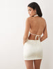 Aria Cove satin high neck fitted skirt mini dress in cream