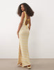 textured scoop neck midi dress with open back in yellow stripes