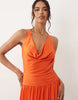 TFNC slinky cami halter full skirt maxi dress in orange
