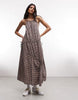 COLLUSION high neck channel detailing midi dress in pink gingham