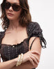 Daisy Street drop waist floral mini dress with broderie rara hem in brown and black