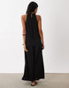 textured jersey wrap scarf detail maxi dress in black