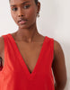 cotton-linen blend v-neck smock mini dress in poppy red