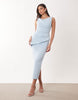 drape asymmetric midi dress in light blue scuba-style fabric