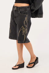 Worship At Peace 00s Big Baggy Denim Short Black Rinse
