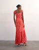 Topshop button front cap sleeve maxi sundress in red ditsy floral