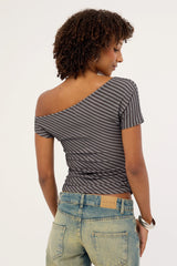 Motel Danama Top Oblique Stripe Ocean Storm