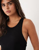 rib knit racer back maxi dress in black