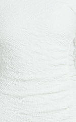 Abbie Mini Dress - Textured Jersey Tip Shoulder Ruched Bodycon Dress in White