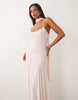 mesh ruched bust maxi dress with scarf detail in pink