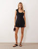 square neck button down mini sundress in black