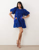 Dream Sister Jane embellished Indigo puff sleeve mini dress in navy floral