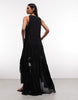 AllSaints Dorina sleeveless ruched asymmetric ruffle midi dress in black