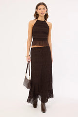 Luck & Trouble Marisole Halter Gathered Tie Top Brown