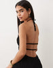 Aria Cove shirred halterneck open back detail mini dress in black