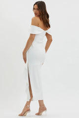 Lillianne Off-Shoulder Side Ruffle Maxi Dress White