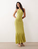 chiffon sleeveless maxi dress with godet hem in green