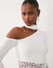 Kaiia exclusive slinky lace detailed asymmetric maxi dress in cream
