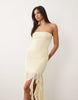 Kaiia exclusive textured mesh bandeau ruffle hem maxi dress in lemon