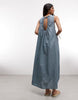 COLLUSION channel detailing high neck midi dress in blue plaid