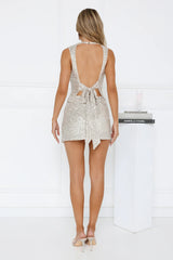 Trendy Girl Sequin Tie Back Mini Set Champagne