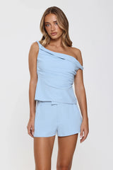 Smart Casual Tailored Off Shoulder Top Blue