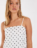 PIECES satin cami mini dress in white and black polka dot print