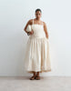 ARRANGE Curve premium waisted dress with puffball hem in ecru