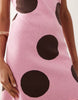knit mini dress in pink polka dot print
