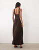 crinkle button through midi dress in chocolate