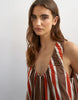 Topshop cotton poplin ruched neck maxi sundress in chocolate and red stripes