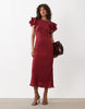 Nobody's Child Lola v neck back detail flutter sleeve midi dress in burgundy