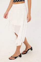 Luck & Trouble Milena Asymmetrical Midi Skirt White