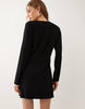 nipped in waist long sleeve mini dress in black